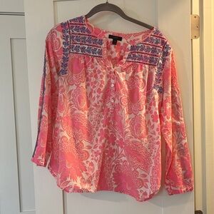 JCrew Floral Pink and Blue Women's Top with embroidery